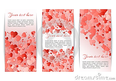 Collection of banners with hearts confetti Vector Illustration
