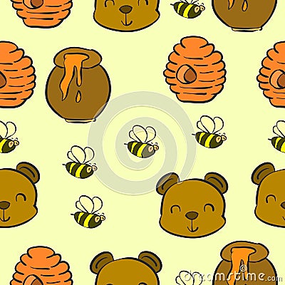 Collection bear and honey pattern style Vector Illustration
