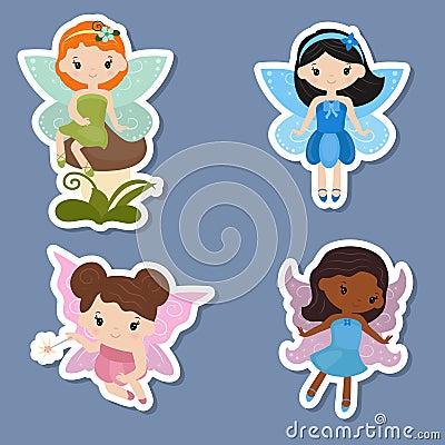 Collection of beautiful fairy stickers Vector Illustration