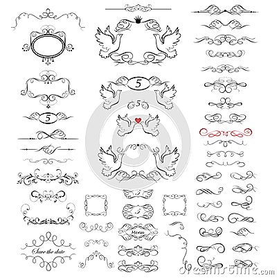 Collection of beautiful frames, vignette, scroll and headers for wedding design, menu card, restaurant, cafe, hotel, jewellery sto Vector Illustration