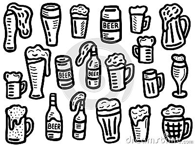 Collection of beer glasses and bottles Vector Illustration