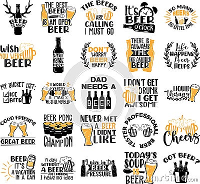 Collection of Beer phrases, slogans or quotes Vector Illustration