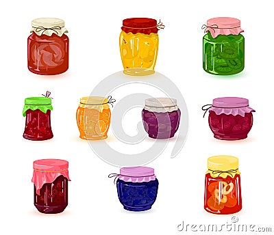 Cartoon jars with jam set Vector Illustration