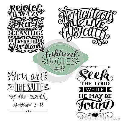 Collection 4 with bible verse Seek the Lord. Rejoice always, pray , give thanks. Righteous will live by faith. Salt Stock Photo