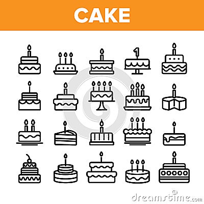 Collection Birthday Cake Sign Icons Set Vector Vector Illustration