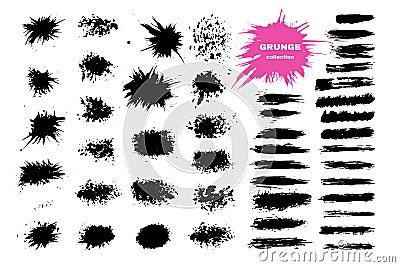 Collection 46 black dirty design element. Dirty brush stroke, paint artistic set. Grunge texture collection. Vector Illustration