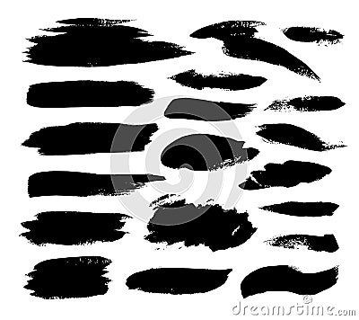 Collection of black paint, ink brush strokes, brushes, lines, grunge. Artistic design elements, boxes, frames. Vector Vector Illustration