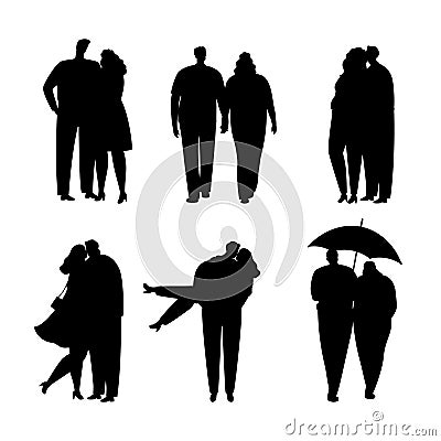 Collection of black silhouettes of couples in love. Vector illustration Vector Illustration