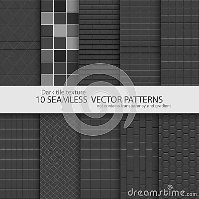 Collection of black tile textures. Seamless. Vector Illustration
