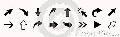 Collection of Black and White Left, Right, Arrow, Point, Pointer and Cursor Icons Vector Illustration