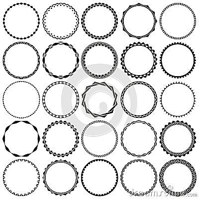 Collection of Black and White Round Decorative Border Frames in Black and White with Clear Background Vector Illustration
