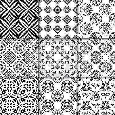 Collection of black and white seamless patterns Vector Illustration