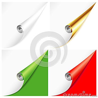 Collection Blank Sheet of Paper with Curved Corner Vector Illustration