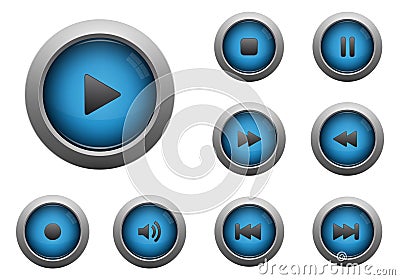 Collection of blue multimedia buttons Vector Illustration