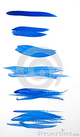 Collection blue paint artistic dry brush stroke. Watercolor acrylic hand painted backdrop for print, web design and banners Stock Photo