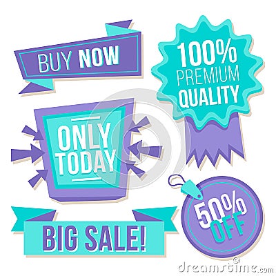 Collection blue purple discount stickers Vector Illustration