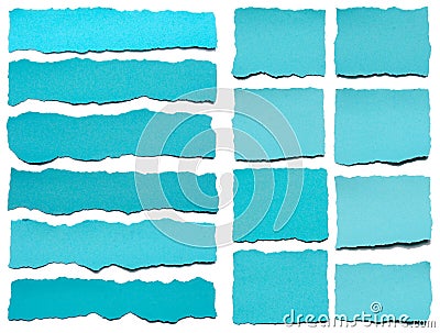 Collection Of Blue Torn Pieces Of Paper Stock Photo