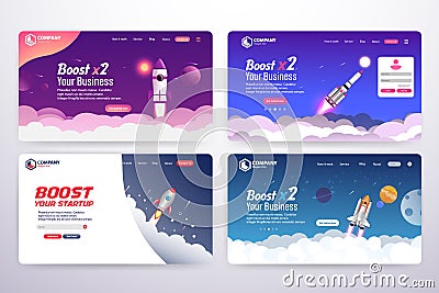 Collection of Boost Business Website Landing Page Vector Template Vector Illustration