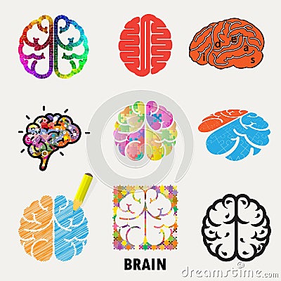 Collection of brain, creation and idea icons and elements.Creati Vector Illustration