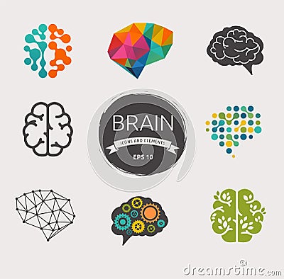 Collection of brain, creation, idea icons and Vector Illustration