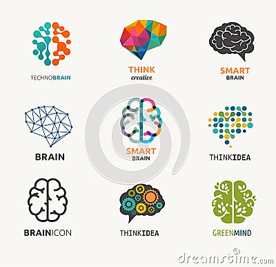 Collection of brain, creation, idea icons and Vector Illustration