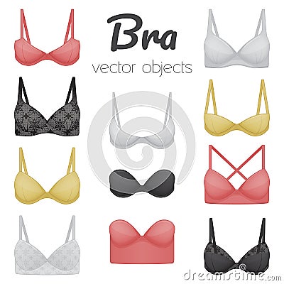 Collection of bras. Women`s underwear icons. Vector Illustration
