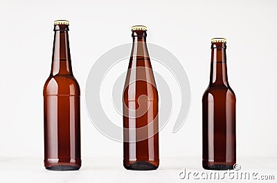 Collection brown beer bottles 500ml and 330ml mock up. Stock Photo