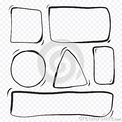 Set of bubbles hand-drawn with pencil in minimalist style. Comic sketch with using geometry. Simple and thin lines Vector Illustration