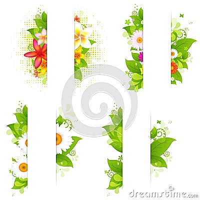 Collection Of Bunches Of Flowers And Leaves With Paper Vector Illustration