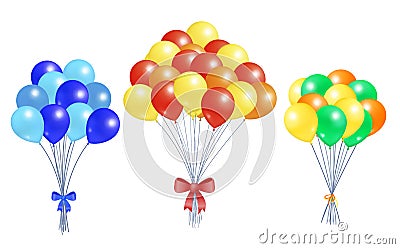 Collection Bunches of Helium Colorful Air Balloons Vector Illustration