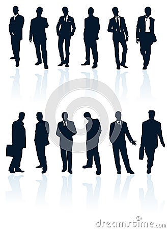 Silhouette businessman business man vector people suit person secret agent standing male men adult black office manager human tie Vector Illustration