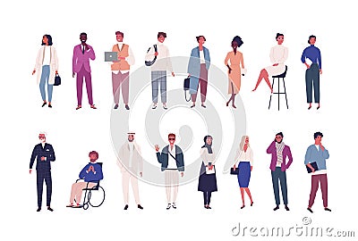 Collection of business people, entrepreneurs or male and female office workers of various ethnicity and age isolated on Vector Illustration