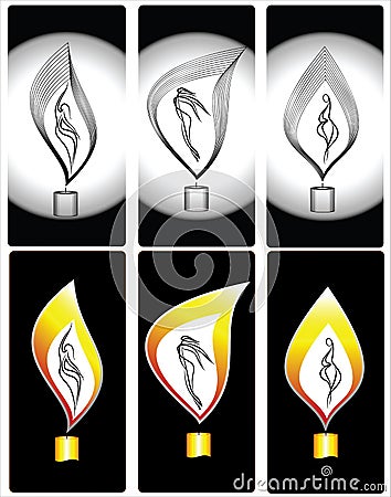 Collection. Candle. Woman. Allegory. Vector Illustration