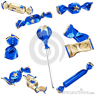 Collection of candy in shiny wrappers Stock Photo