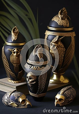 Collection of canopic jars from ancient Egypt. Stock Photo