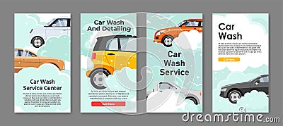 Collection car wash service vertical landing page stories vector internet advertising user interface Vector Illustration