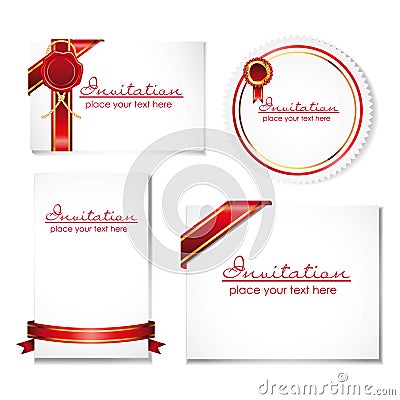 Collection of card note with ribbon Vector Illustration