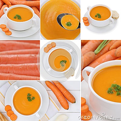 Collection of carrot soup soups with carrots in bowl Stock Photo