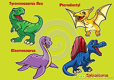 Collection of cartoon baby dinosaurs Vector Illustration