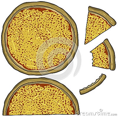 Collection of cartoon-style images with empty cheese pizza, pizza with cheese without filling Stock Photo