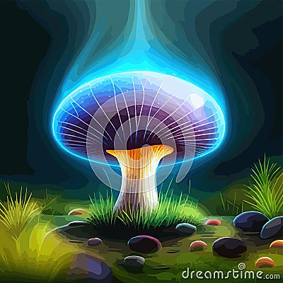 Collection of cartoon-style magic fantasy mushroom glowing in dark Vector Illustration