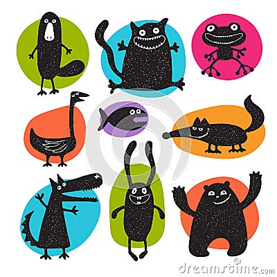 Collection of cartoon vector animals silhouettes Vector Illustration