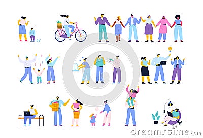 Collection of cartoon vector men and women. Cartoon People bundle Vector Illustration