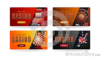 Collection of casino banners with casino elements isolated on white background Vector Illustration