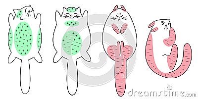 Collection. Cat gentle, you can relax to iron. Pet angry, tense, it can not be touched. The animal lies. Vector illustration set Cartoon Illustration