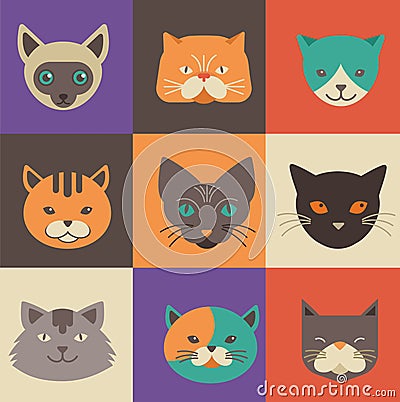 Collection of cat vector icons and illustrations Vector Illustration