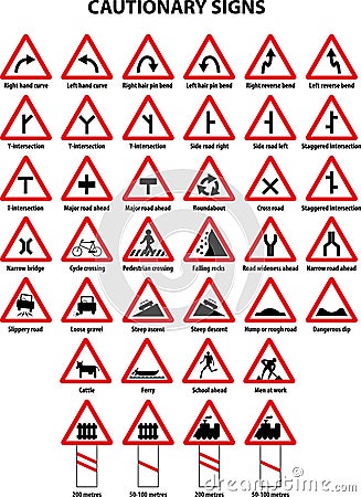 Cautionary traffic signs Stock Photo