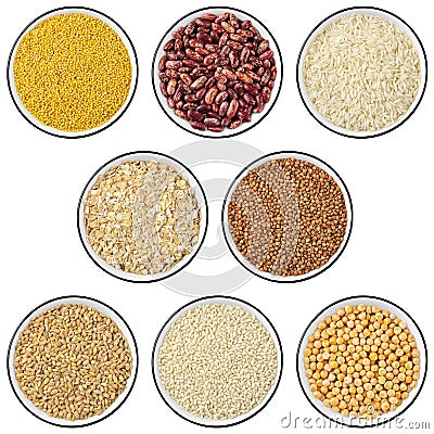 Collection of cereals and legumes Stock Photo