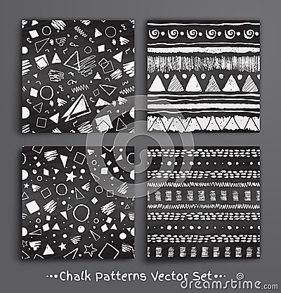 Collection of chalked seamless patterns Vector Illustration