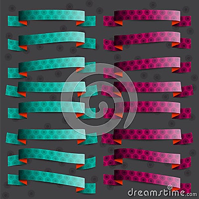 Collection of the cherry and green ribbons with ci Vector Illustration